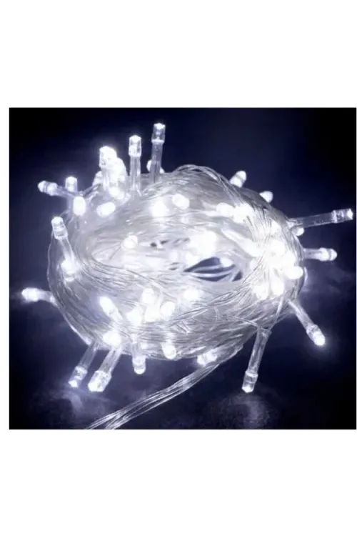10m 100 Led Boncuk Lamba Beyaz Işık Şeffaf Kablo