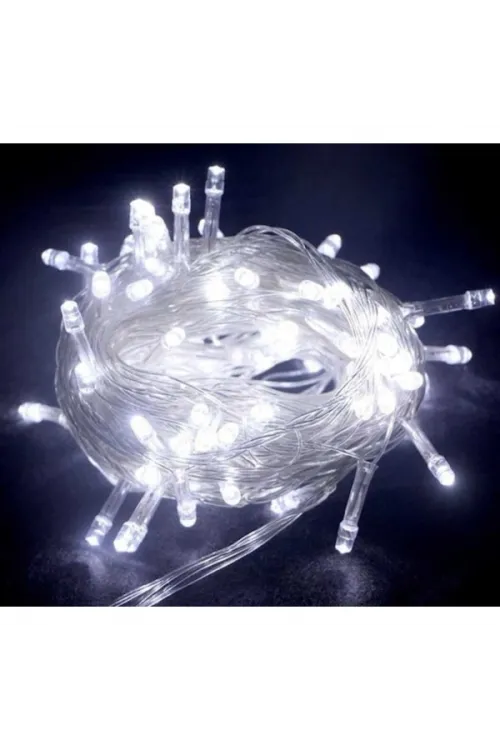 10m 100 Led Boncuk Lamba Beyaz Işık Şeffaf Kablo