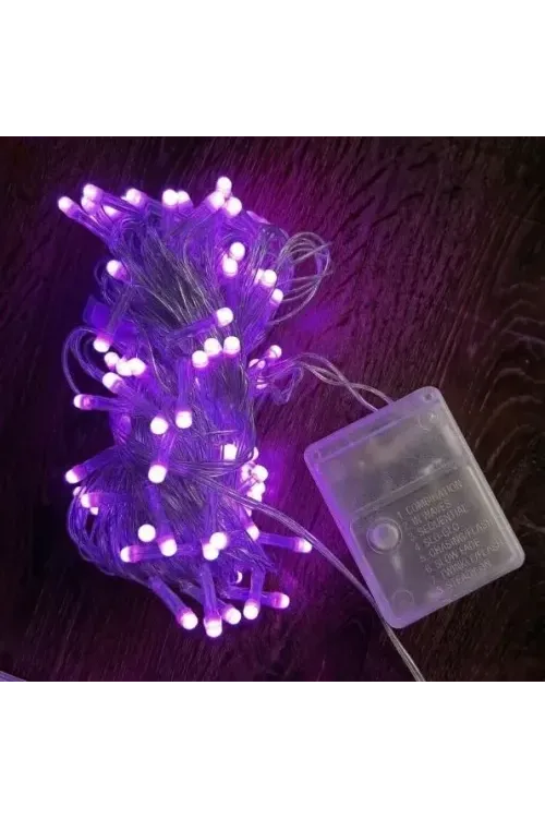 10m 100 Led Damla Uçlu Pembe Işık Şeffaf Kablo