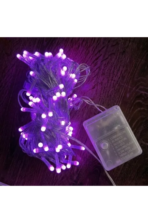10m 100 Led Damla Uçlu Pembe Işık Şeffaf Kablo