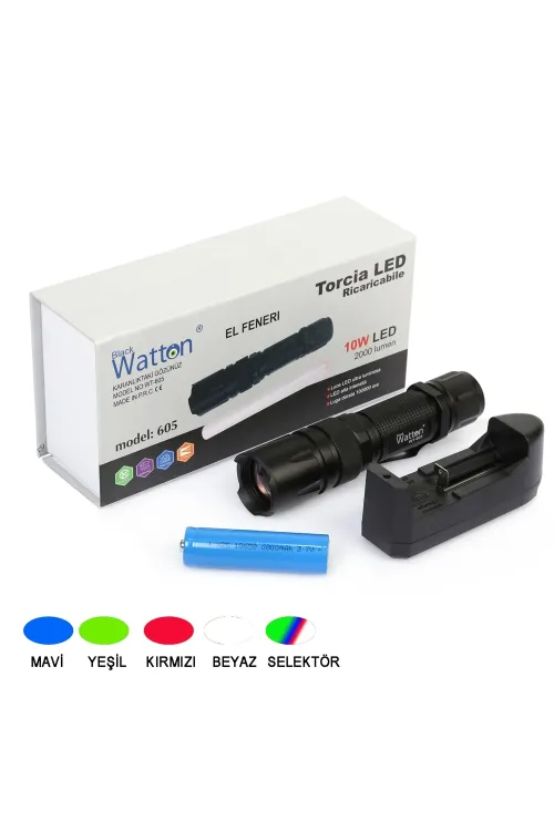 10w 2000 Lümen 4 Renk Güçlü El Feneri  Wt-605
