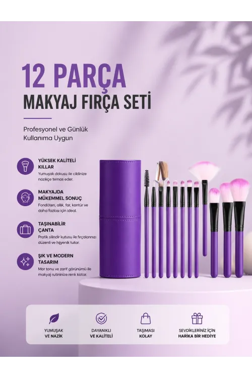 12li Makyaj Fırça Seti Yumuşak Kıllı Profesyonel Kullanıma Uygun