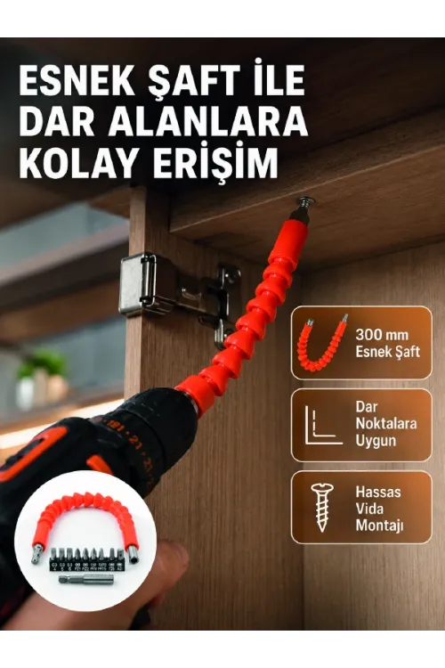 12 Parça Esnek Bits Uç Seti 300 Mm Esnek Şaftlı Tornavida Uç Seti