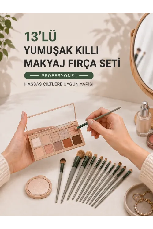 13’lü Yumuşak Kıllı Makyaj Fırça Seti Profesyonel  Hassas Ciltlere Uygun Yapısı