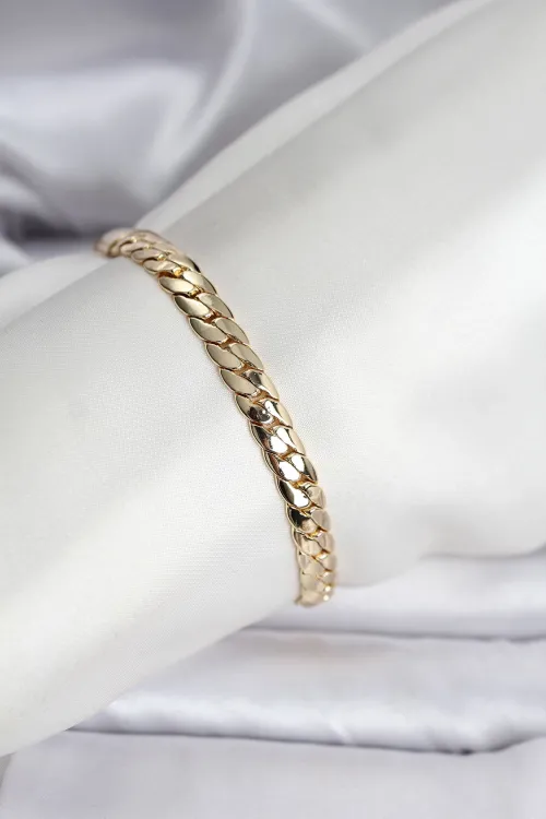 ietaks™ 14K Gold Renk Kaplama Ezme Zincir Model Kadın Bileklik