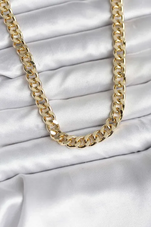ietaks™ 14K Gold Renk Kaplama Kalın Zincir Model CM Kadın Kolye
