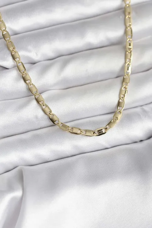 ietaks™ 14K Gold Renk Kaplama Plaka Ezme Model Zincirli CM Kadın Kolye
