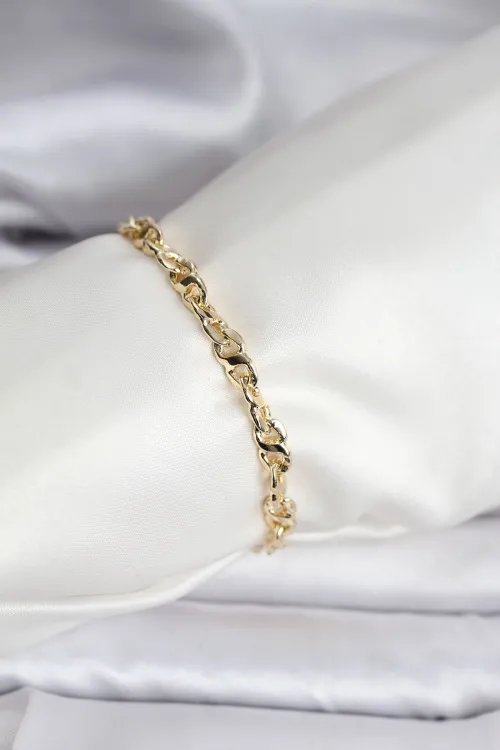 ietaks™ 14K Gold Renk Kaplama Zincir Model CM Kadın Bileklik