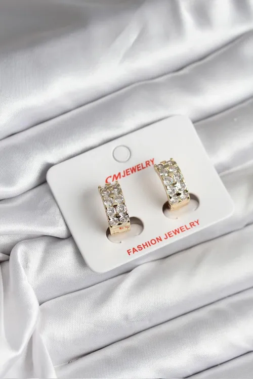 14K Gold Renk Kaplama Zirkon Taşlı CM Kadın Küpe