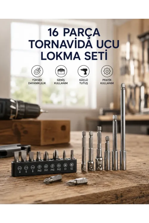 16 Parça Bits, Adaptör Ve Tornavida Ucu Seti