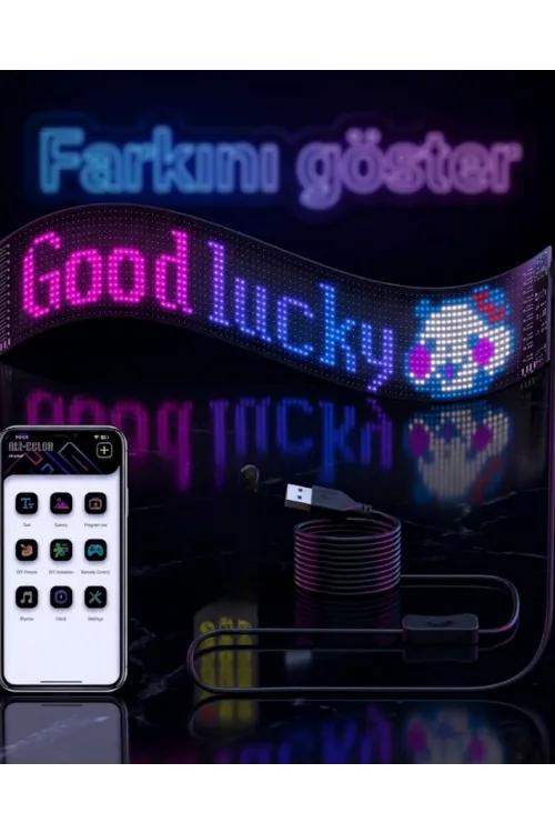 16x96 Rgb Led Matrix Panel 60 Cm Esnek Yapı Uygulama Kontrollü Kayan Yazı Ekranı