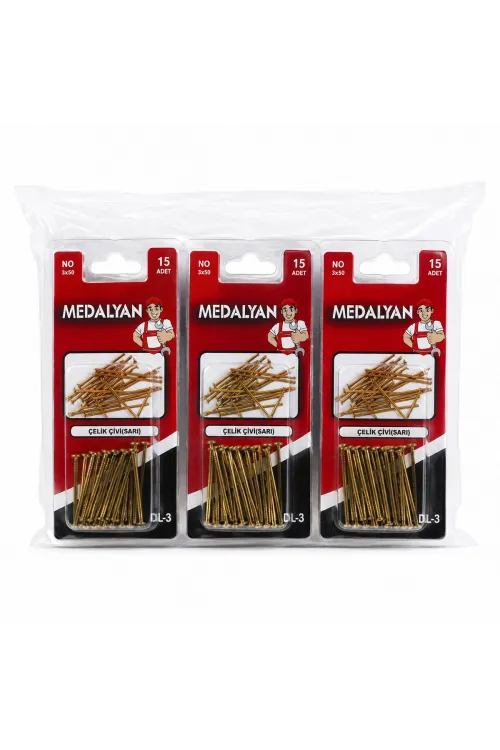 180 Adet 3x50 12x15pcs Sarı Tp Çelik Tel Çivi