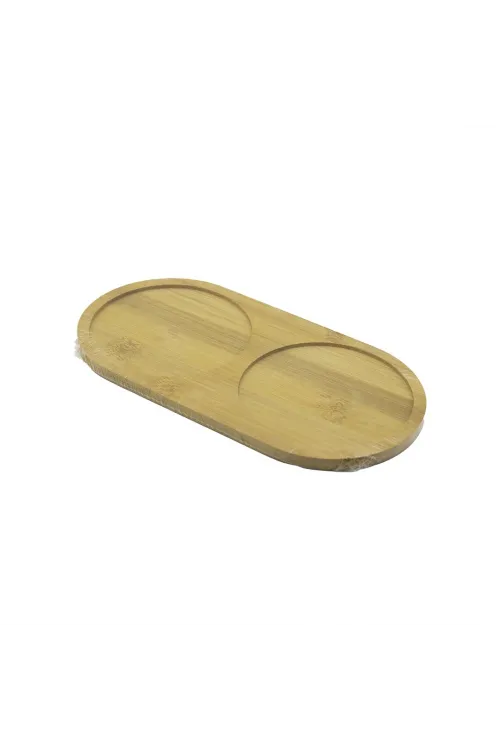 2 Bölmeli   Oval  Ahşap Bambu Yağdanık Altlık  12x24x0.8cm