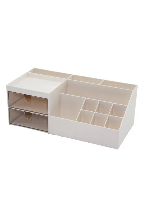 2 Çekmeceli + 12 Bölmeli  Plastik Makyaj - Takı Organizer 12x24cm-- Y: 4-6-7-8-9cm
