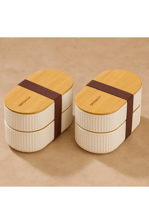2li 1000ml Ahşap Kapaklı Lunch Box Set Bambu Diyet Yemek Kabı Saklama Kutusu Öğle Yemeği Kutusu