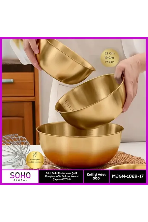 2li Gold Paslanmaz Çelik Karıştırma Ve Salatalık Kase