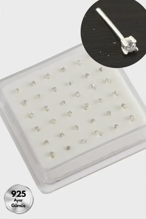 2 mm Kare Zirkon Tek Taşlı Gümüş Hızma 36 Adet