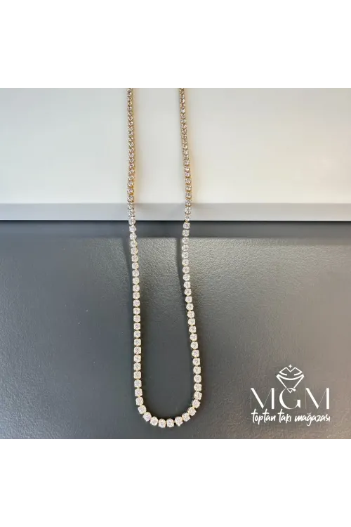 2 Mm  Zirkon Taşlı Pirinç Kolyeler 40+5 Cm Uzatma Payı - Kl0081