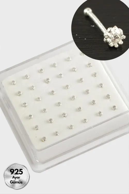 2 mm Zirkon Tek Taşlı Gümüş Hızma 36 Adet