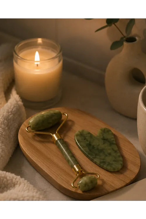 2 Parça Jade Stone Cilt Bakım Seti Şişkinlik Karşıtı Yüz Masajı