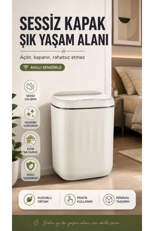 20 Litre Hacim Sensörlü Çöp Kutusu Hareket Algılayan Antibakteriyel