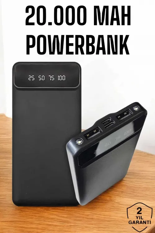 20.000 Mah Led Işıklı Lcd Ekran Usb Girişli Type-c Lightning Powerbank