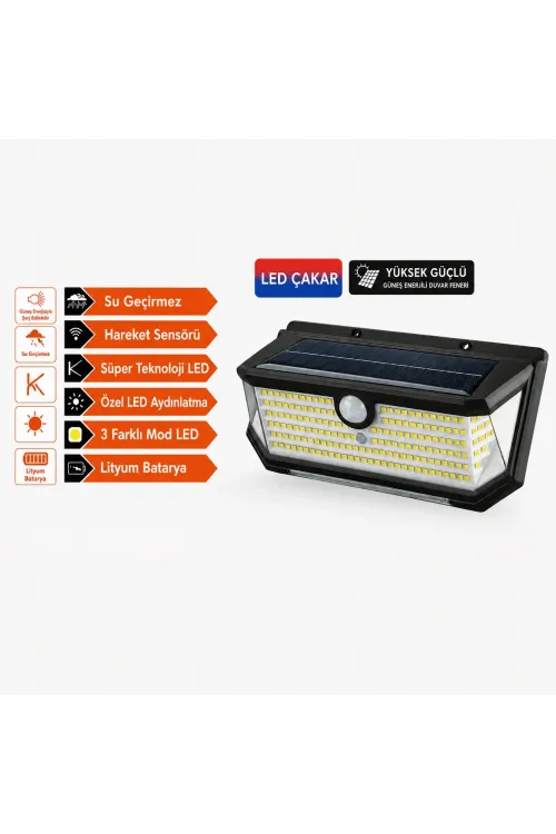 202 Led Güneş Enerjili Hareket Sensörlü Çakar LED Duvar Lambası PD772