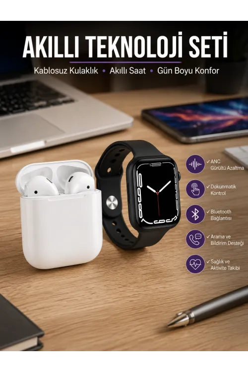 2025 Model Akıllı Saat Ve 2.nesil Tws Bluetooth Kulaklık Anc Özelliği Amoled Ekran