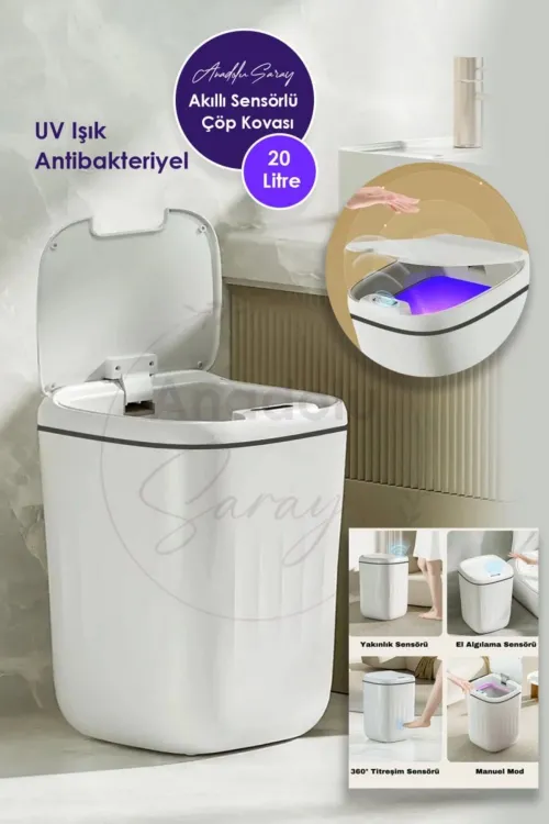 20l Uv Işık Antibakteriyel Akıllı Koku Geçirmez Teknolojik Sensörlü Çöp Kovası Ofis Banyo Mutfak