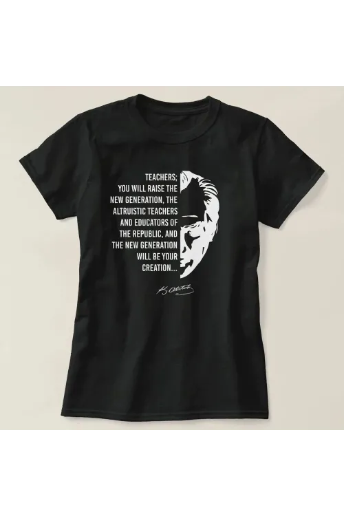 24 Kasım Öğretmenler Günü Temalı Baskılı Bisiklet Yaka T-shirt - Siyah