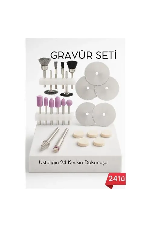 24lü Mini Gravür Seti Dremel Ucu: Profesyonel Taşlama, Parlatma ve Şekillendirme Aleti