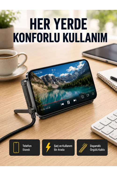 240w Type-c To Type-c Katlanabilir Standlı Hızlı Şarj Kablosu