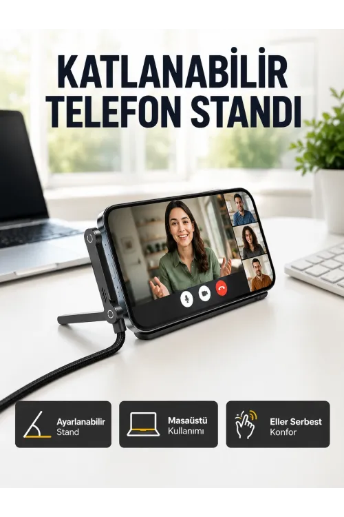 240w Type-c To Type-c Telefon Stand Özellikli Şarj Kablosu
