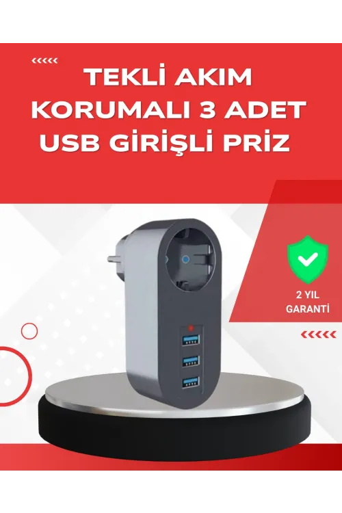 2500w Güç Destekli Akım Korumalı Priz – 3 Usb Çıkışlı