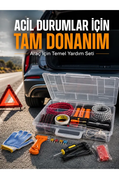 27 Parça Profesyonel Oto Acil Durum Ve Araç Yardım Ekipman Seti Taşıma Kutulu