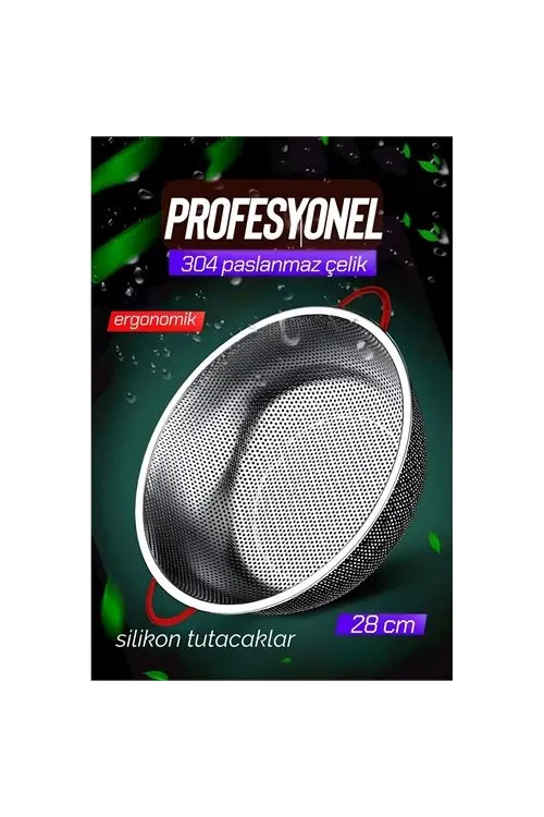 28 CM Kevgir Yuvarlak Süzgeç Profesyonel 304 Paslanmaz Çelik 721934
