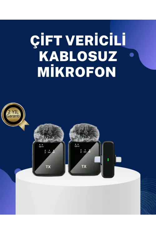 2in1 Kablosuz Yaka Mikrofonu İos Ve Android Uyumlu