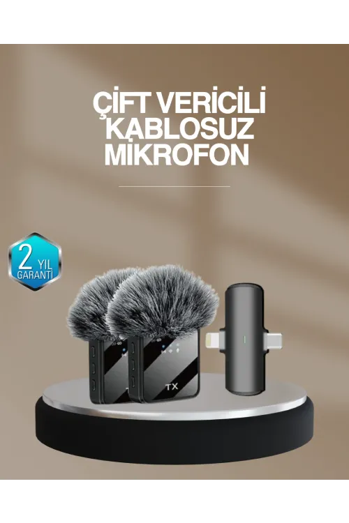 2’li Kablosuz Yaka Mikrofonu Type-c Ve Lightning Uyumlu Profesyonel Set