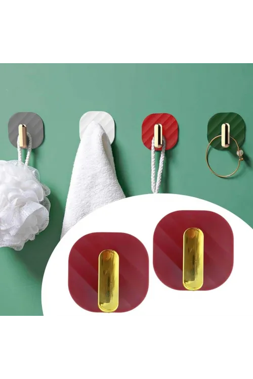 2li Yapışkanlı Retro Askılık Dolap Kapak Kulpu Kırmızı