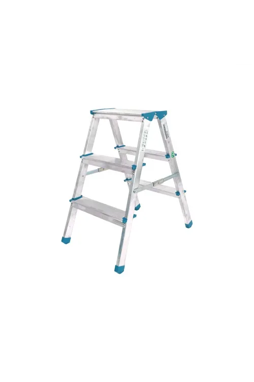 3+3 Çift Basamaklı Alüminyum Metal Merdiven Yükseklik = 69cm Baş Genişlik = 8cm