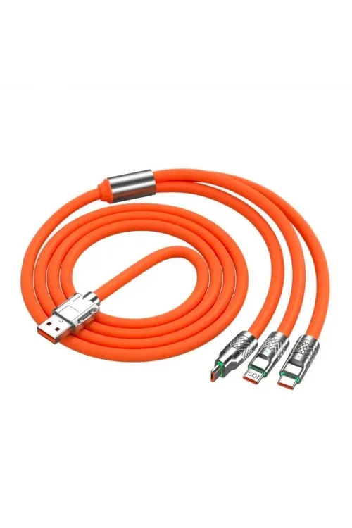 3 in 1 Type-C + Micro Usb + Lightning Hızlı Şarj Kablosu Silikon Kablo 1 Metre Opp Ambalaj