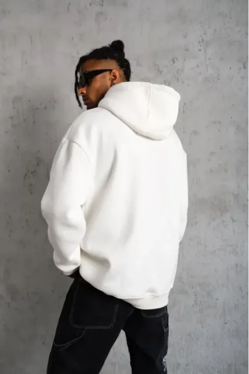 3 İplik Kapşonlu Sweatshirt Hoodie - Beyaz