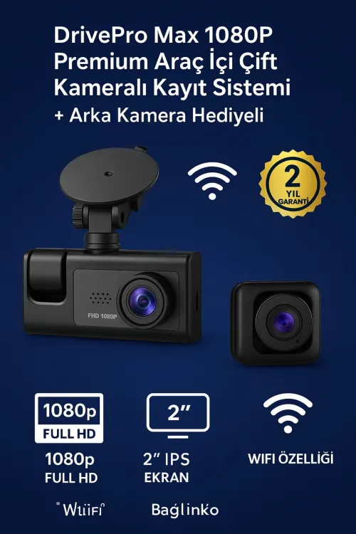 3 Kameralı 1080p Araç İçi Kamera Lcd Ekranlı Geri Görüş Destekli Gece Görüşlü G Sensörlü