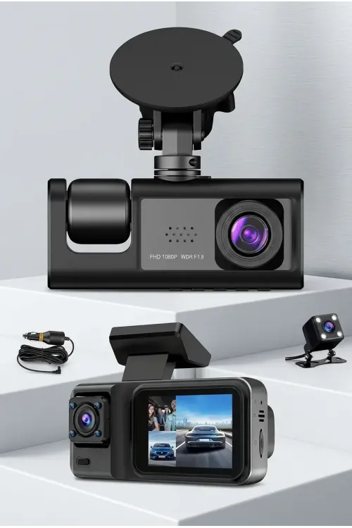 3 Kameralı Dashcam Araç İçi Kamera Ön Arka İç Görüşlü Oto Kamera