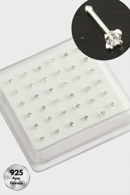 3 mm Kare Zirkon Tek Taşlı Gümüş Hızma 36 Adet