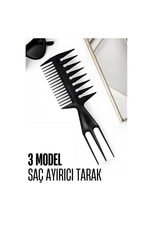 3 Modelli Geniş Dişli Saç Şekillendirme Tarağı - Saç Ayırıcı Tarak Stil ve Wax Tarağı 716458