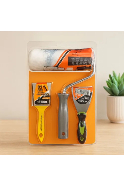 3 Parça Boyacı Seti - Spatula, Kestirme Fırça, 20 cm Boya Rulo