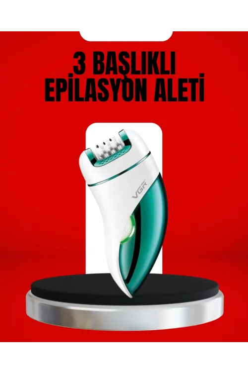3ü 1 Arada Epilatör Su Geçirmez Metal Başlıklı Led Işıklı 90 Dakika Şarjlı