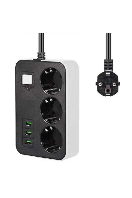 3 Usb’li 3’lü 1.8 M Akım Korumalı Priz