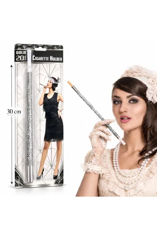 30 cm Gümüş Payetli Sigara Tutacağı – 1920’ler Gatsby Parti Aksesuarı